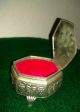 Antique Vtg Mini Metal & Velvet Jewelry Box/silver Metalware photo 3