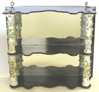 Antique 1800 ' S Dresden Mirrored 2 Tier Black And White Wall Shelf photo