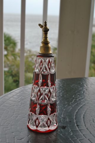 Turn Of The Century Ruby Cut To Clear Perfume Bottle Missing Puffer photo