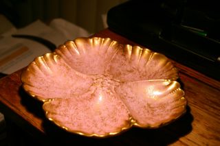 Antique A/l Lanternier Limoges Oyster Plate Pink & Gold - 5 Wells photo