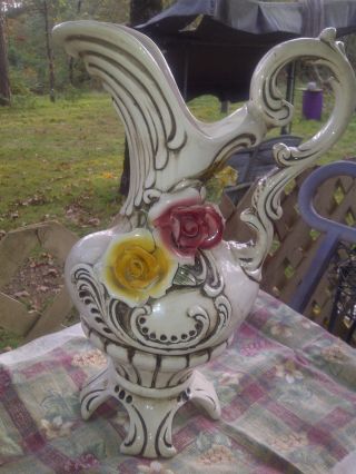 Flower Ceramic Pitcher Capodimonte? Vase 14 1/2 