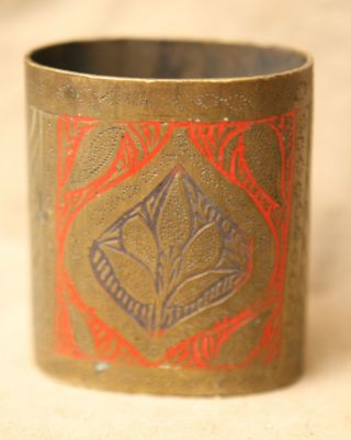 Vintage India Champleve Brass Metalware Desk Acessory Holder Vase Decorative Art photo