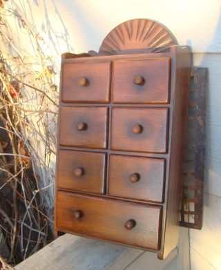 Antique Wooden Wall Hanging Kitchen 7 Drawer Spice Box Wood photo