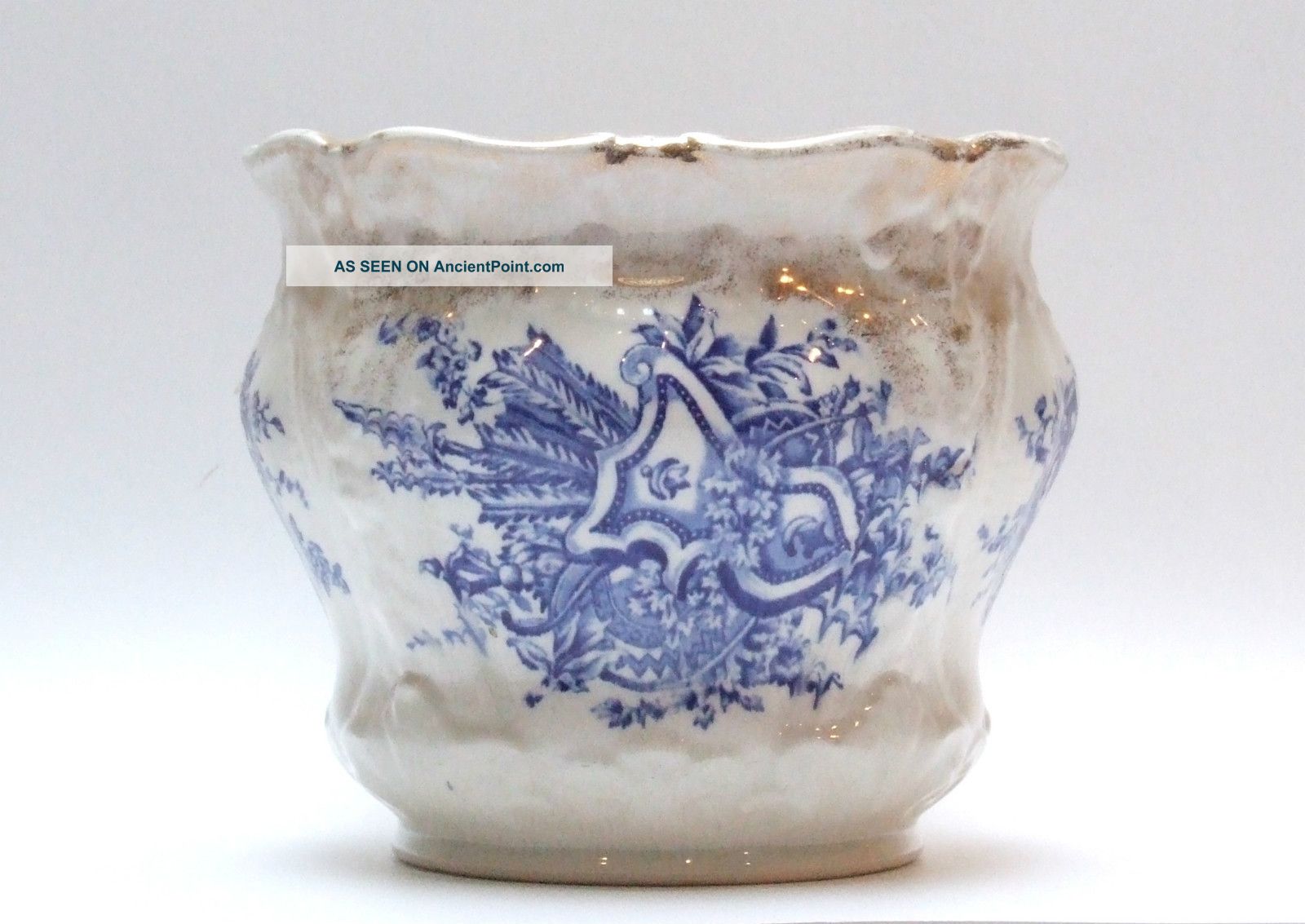 Antique La Belle China Flow Blue Jardiniere Planter Large Gold Gilt Excellent Planters photo