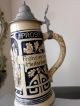 Old 9 3/4 Tall Prosit Frohsinn U.  Heite German Pottery Beer Stein,  1903 Mugs & Tankards photo 2