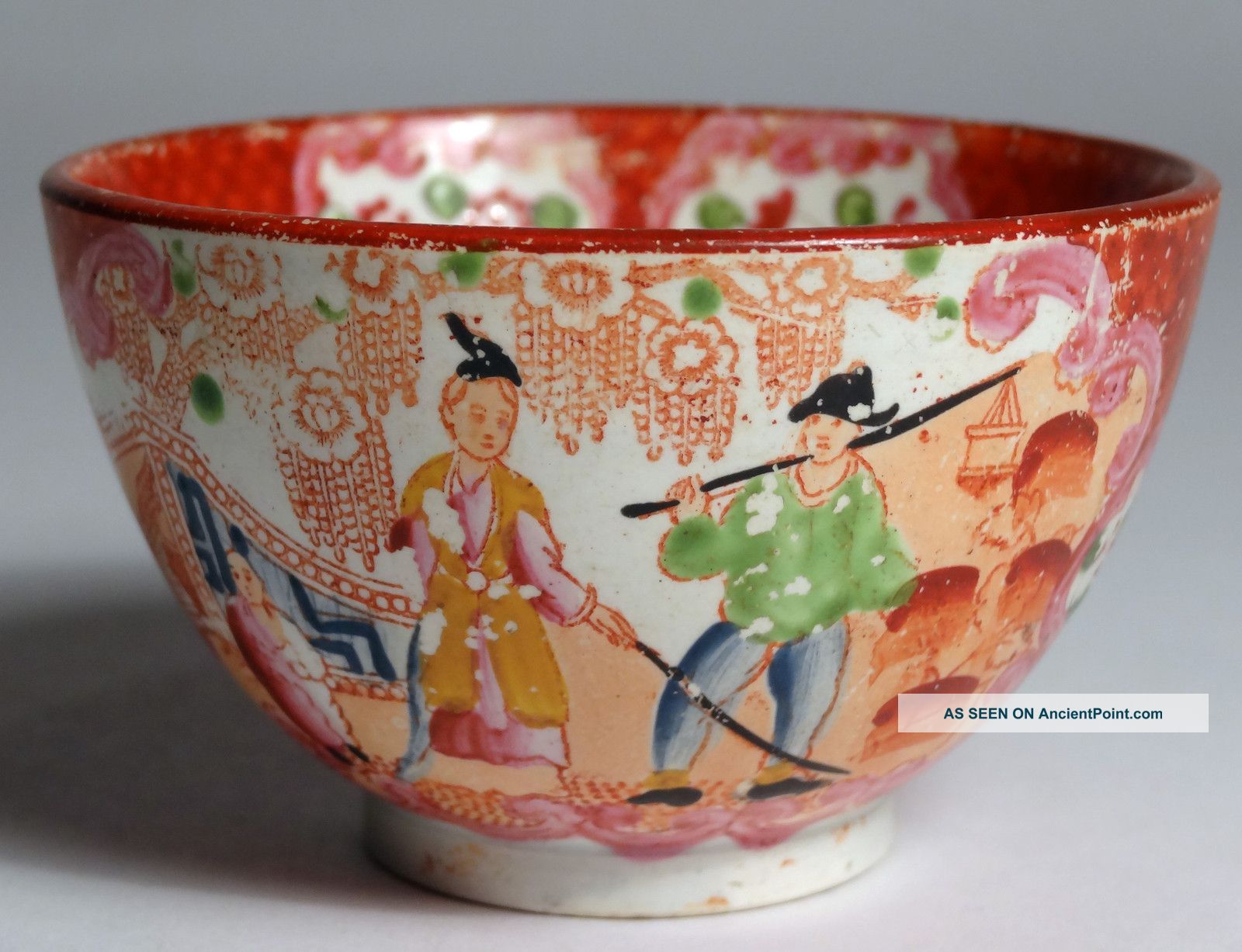 Antique 1780 - 1810 English Pearlware Chinoiserie Mandarin Pattern Tea Bowl Cup Cups & Saucers photo