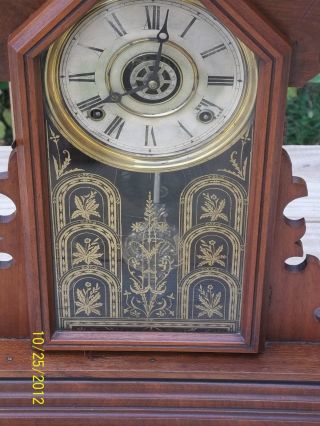 Rare Antique Ingraham Lilac Walnut Wood Kitchen Parlor Mantle Chime Clock Old photo