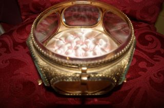 Antique 1800 ' S French Jewery Casket Box Beveled Glass Ormolu Trinket photo