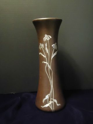 Heintz Tall Vase Flowers Bronze Silver Arts And Crafts Trophy 1921 Cornflowers photo