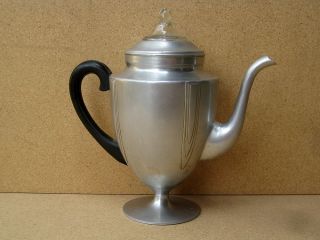 Antique Vintage Tea Kettle Pot Metal Ware Infuser Glass Lidded Silver Coffee photo