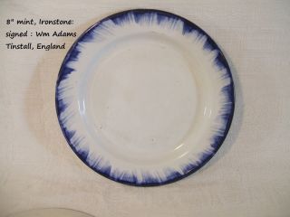 3 Antique Leeds Blue Feather Edge Plates,  8 5/8 