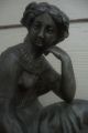 Antique Late 19thc Victorian Spelter Mandolin Playing Woman Clock Topper Statue Metalware photo 2