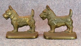 Vintage Bookend Cast Iron Hubley Scotty Dog Pair Bronze Finish Terrier photo