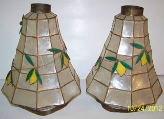Mica Arts Crafts Lamp Shade W/ Copper Spiderweb Frame Vintage Lantern Light Old photo