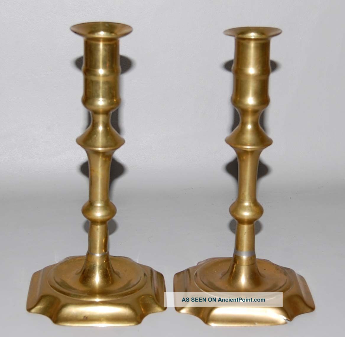 Pair 18th C Antique English Brass Candlesticks Metalware photo