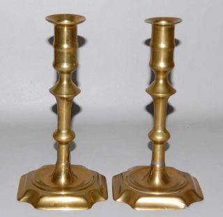 Pair 18th C Antique English Brass Candlesticks photo