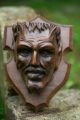 Stunning 19th C French Carved Gothic Oak Devilish Head Wall Mounted Match Holder Carved Figures photo 2