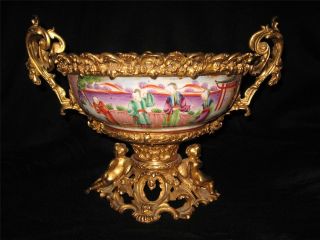 Finest 18 C Chinese Famille Rose Porcelain Bowl 19th C Gilt Bronze Ormolu Mount photo