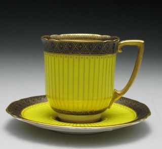 Incredible 1907 Antique Worcester Yellow Gold Gilt Demitasse Tea Cup & Saucer photo