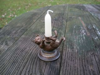 Antique German Bronze Miniature Cat Candlestick Fine Detail photo