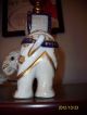 Mangani Elephant Small Table Lamp Vintage Ivory With Blue And Gold Trim Lamps photo 4