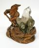 Antique Black Forest Hand Carved Wood Sculpture - Gnome Digging Rock Crystal 19thc Carved Figures photo 1