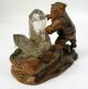 Antique Black Forest Hand Carved Wood Sculpture - Gnome Digging Rock Crystal 19thc Carved Figures photo 2