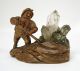 Antique Black Forest Hand Carved Wood Sculpture - Gnome Digging Rock Crystal 19thc Carved Figures photo 3