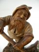 Antique Black Forest Hand Carved Wood Sculpture - Gnome Digging Rock Crystal 19thc Carved Figures photo 5