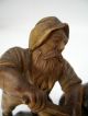 Antique Black Forest Hand Carved Wood Sculpture - Gnome Digging Rock Crystal 19thc Carved Figures photo 8