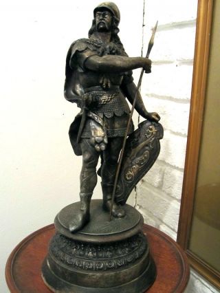 Antique 19thc Large Bronzed Spelter Statue Of A Warrior photo