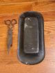 Antique Kerosene Oil Lamp Wick Trimmer Candle Snuffer With Tole Tin Tray Metalware photo 2