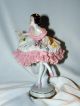 Antique Dresden Style Dancer Pink Lace Porcelain Red Hair Flowers Figurines photo 6