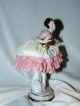 Antique Dresden Style Dancer Pink Lace Porcelain Red Hair Flowers Figurines photo 7