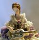 Antique Dresden Style Violin Player Purple And White Lace Porcelain Brown Hair Figurines photo 2