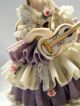 Antique Dresden Style Violin Player Purple And White Lace Porcelain Brown Hair Figurines photo 3