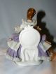 Antique Dresden Style Violin Player Purple And White Lace Porcelain Brown Hair Figurines photo 5