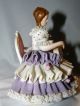 Antique Dresden Style Violin Player Purple And White Lace Porcelain Brown Hair Figurines photo 7