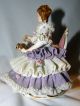 Antique Dresden Style Violin Player Purple And White Lace Porcelain Brown Hair Figurines photo 8