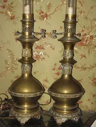 Ornate French Pair Moderator Lamps C.  1860 (electrified) photo