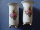 Antique Pair Of Vintage Vases With Gold Detail And Floral Bouquets - Germany Vases photo 2