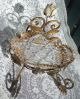 Antique - Golden - Metal - Crystal1900strinket Tray - White Rose - Leaves Design - Lovely Metalware photo 1
