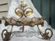 Antique - Golden - Metal - Crystal1900strinket Tray - White Rose - Leaves Design - Lovely Metalware photo 2