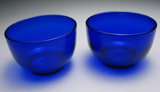 Pair Of Antique Flint Blown Glass Cobalt Blue Finger Bowls Polished Pontil photo