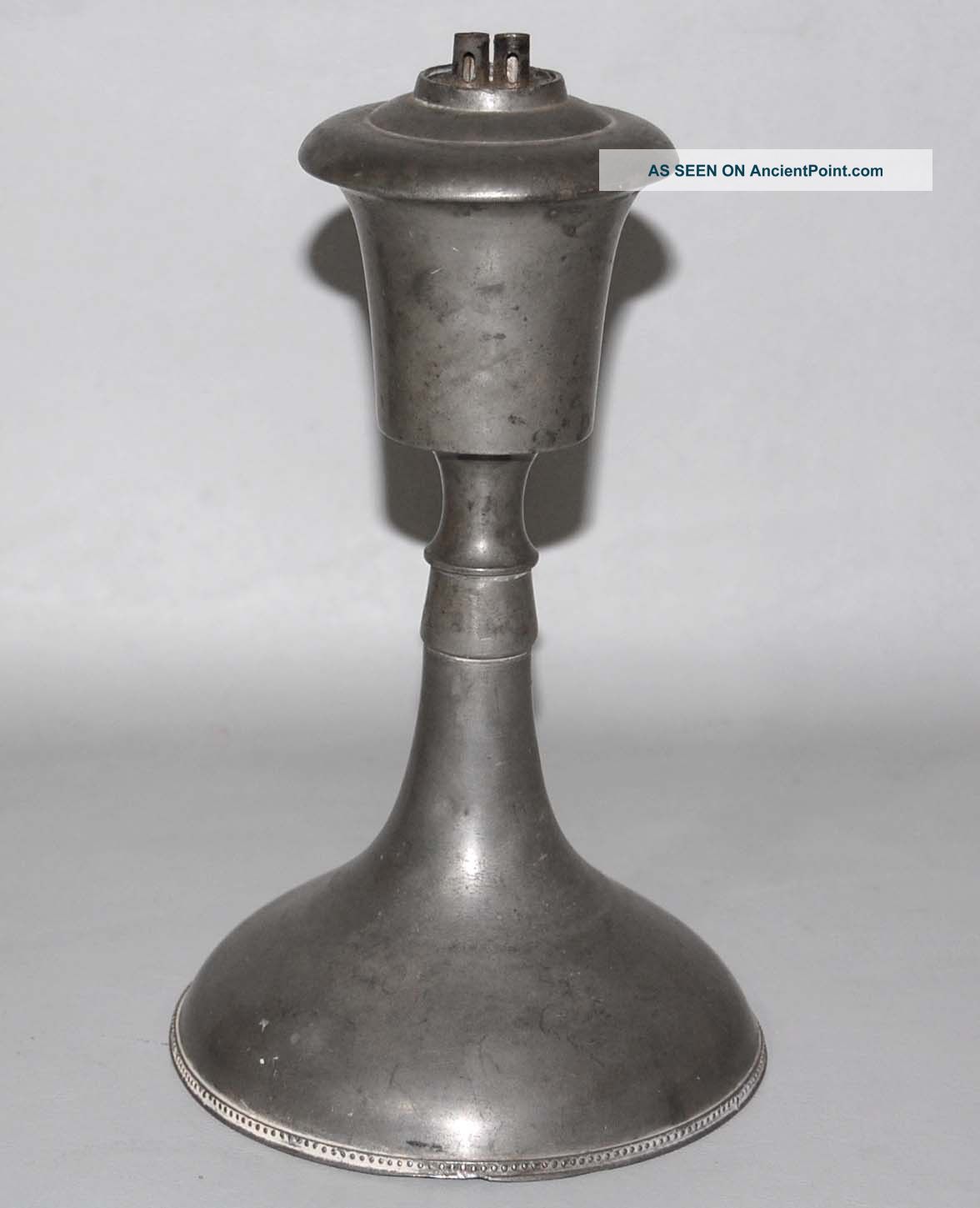 Large 19th C Antique American Pewter Whale Oil Lamp Metalware photo