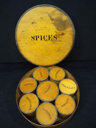 Early Round All Wooden Spice Box With W/eight Spice Containers photo