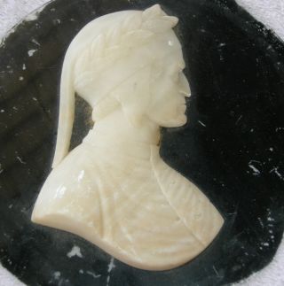 Wonderful Antique Greek Man Marble Cameo On Black Glass From Estate photo