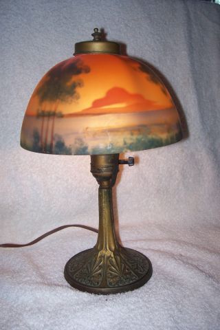 Reverse Painted Budoir Lamp Circa 1910 - 1930 photo