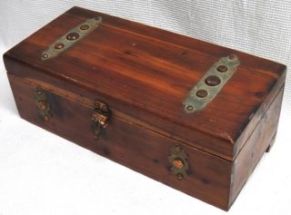 Antique Vintage Small Wooden Chest Box With Feet And Brass Latch photo
