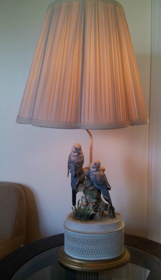 Vintage Retro Porcelain Blue Parakeet Bird Lamp - photo